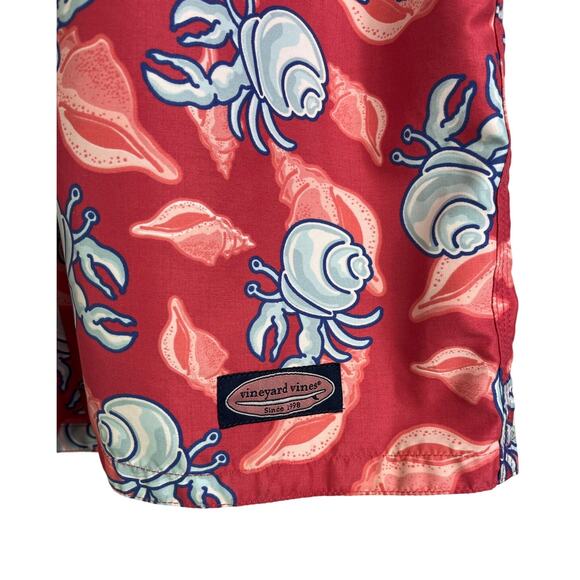 Vineyard Vines Swimming Trunks Mens Large Red Hermit Crab Print Quick Dry Short - Picture 5 of 8
